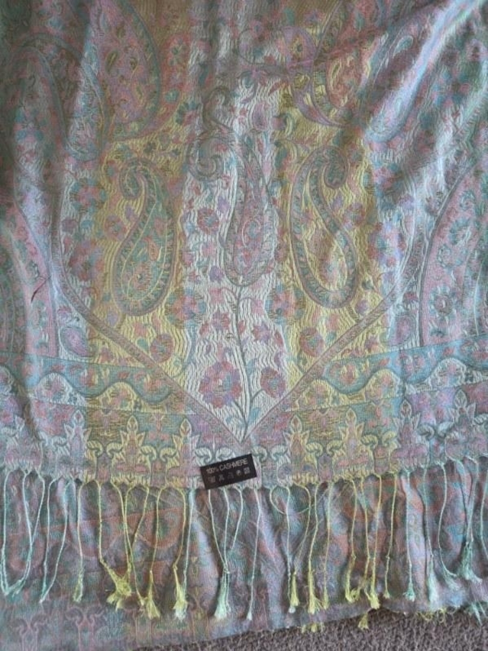 Pastel Paisley Cashmere Scarf with Fringe